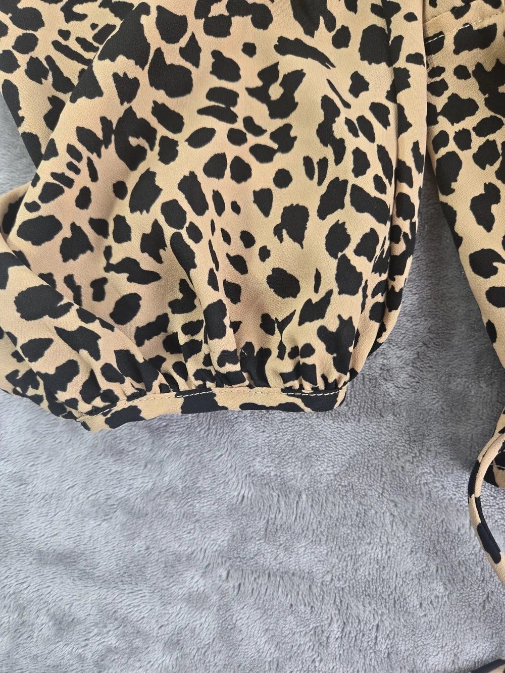 ASTR Tan and Black Leopard-Print Peplum Blouse